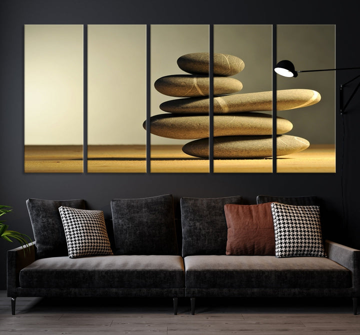 Zen Stones on Yellow Background Yoga Meditation Framed Wall Art Room Decor