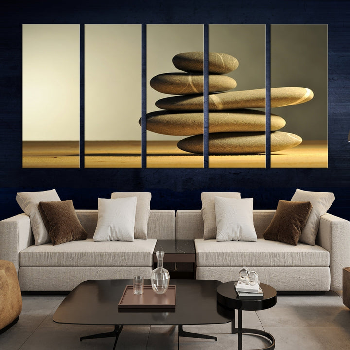 Zen Stones on Yellow Background Yoga Meditation Framed Wall Art Room Decor