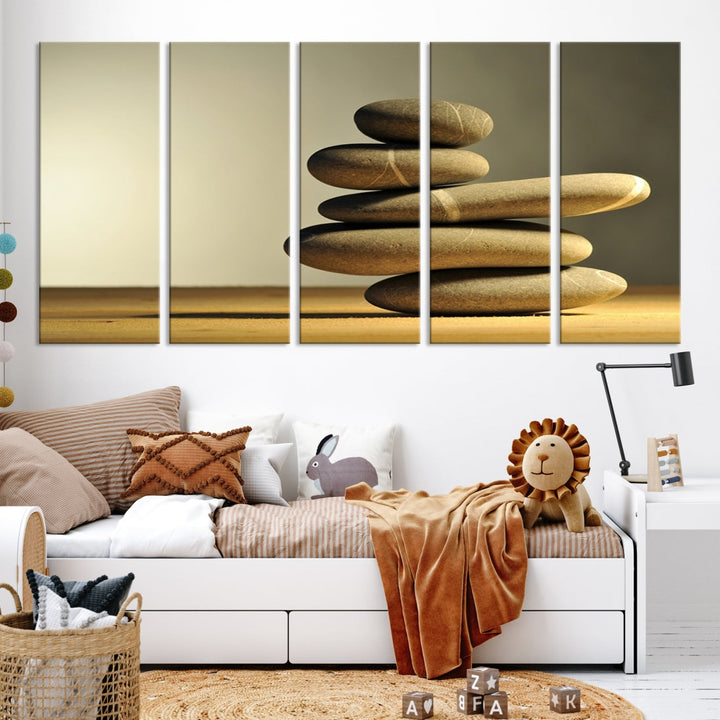 Zen Stones on Yellow Background Yoga Meditation Framed Wall Art Room Decor