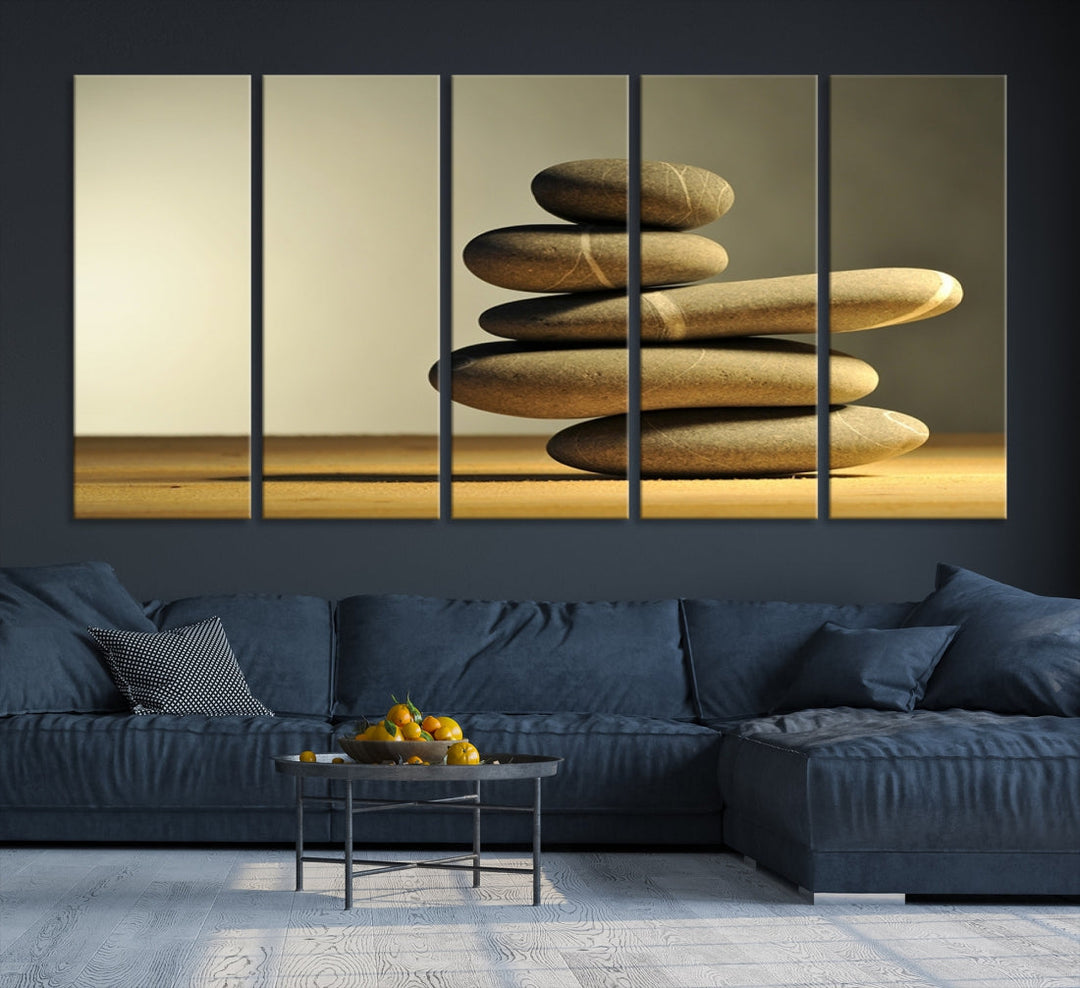 Zen Stones on Yellow Background Yoga Meditation Framed Wall Art Room Decor