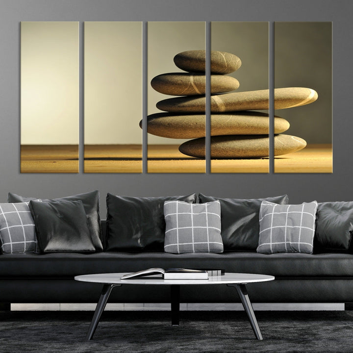 Zen Stones on Yellow Background Yoga Meditation Framed Wall Art Room Decor