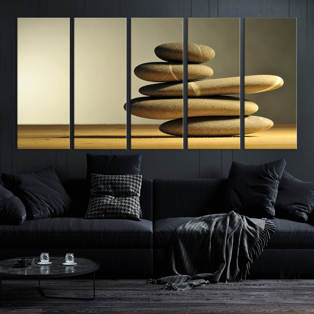 Zen Stones on Yellow Background Yoga Meditation Framed Wall Art Room Decor