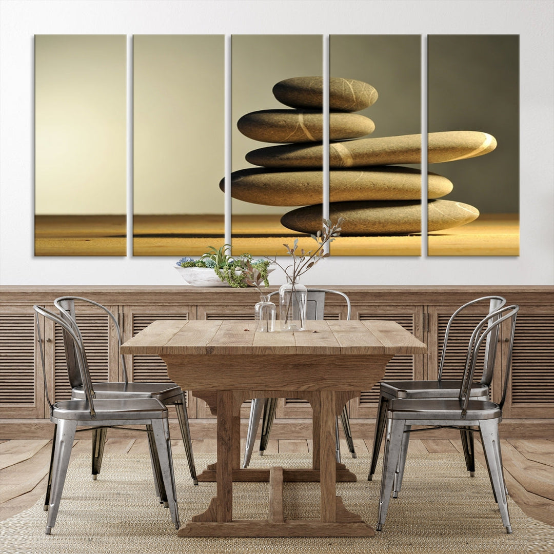 Zen Stones on Yellow Background Yoga Meditation Framed Wall Art Room Decor