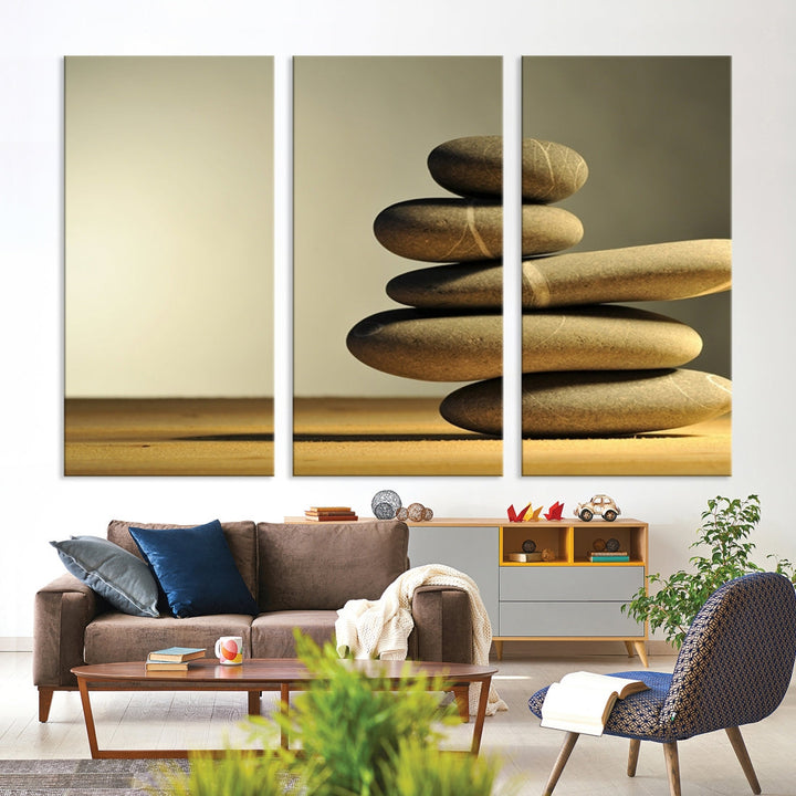 Zen Stones on Yellow Background Yoga Meditation Framed Wall Art Room Decor