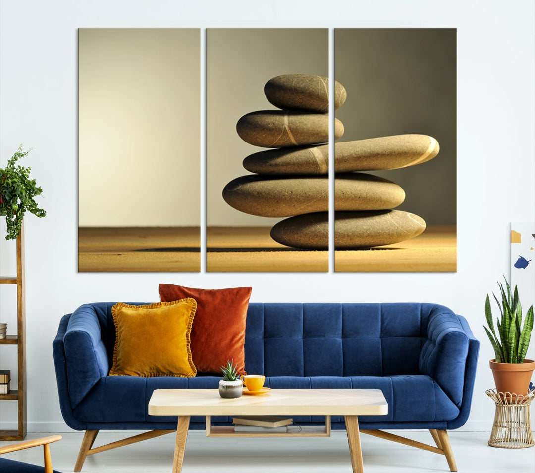 Zen Stones on Yellow Background Yoga Meditation Framed Wall Art Room Decor