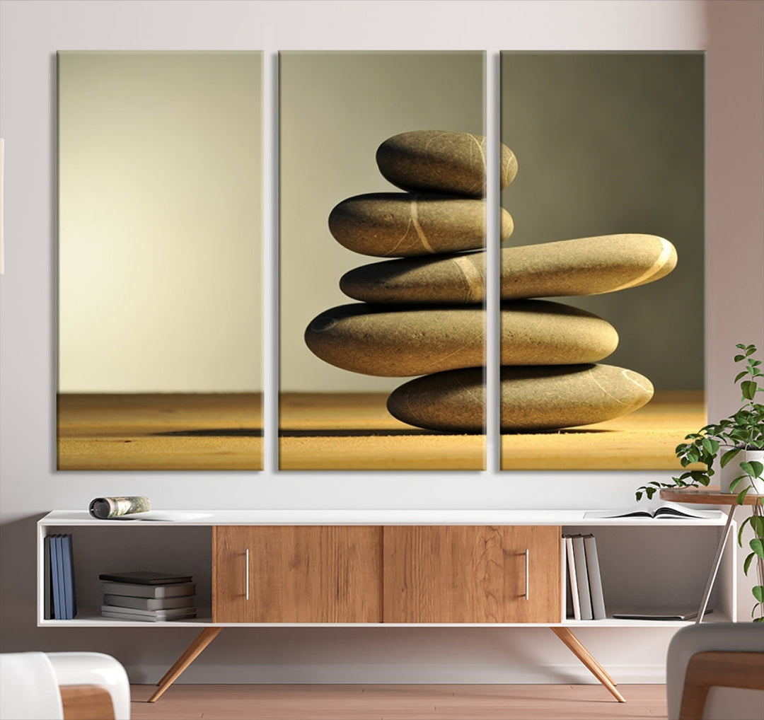 Zen Stones on Yellow Background Yoga Meditation Framed Wall Art Room Decor