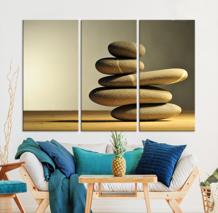 Zen Stones on Yellow Background Yoga Meditation Framed Wall Art Room Decor